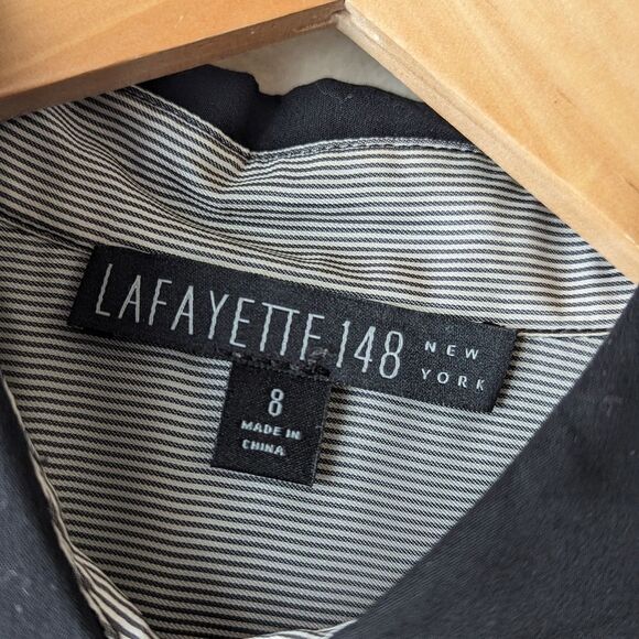 Lafayette 148 Midi Shirt Dress Button Front sz 8 in Black - Picture 14 of 15